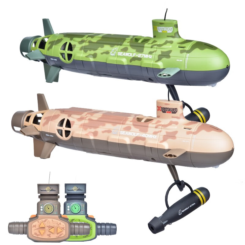 欢乐加 六通道海狼号 遥控船潜水艇儿童电动玩具模型军舰 节日礼物 礼物 升级版 军绿色 27MHZ