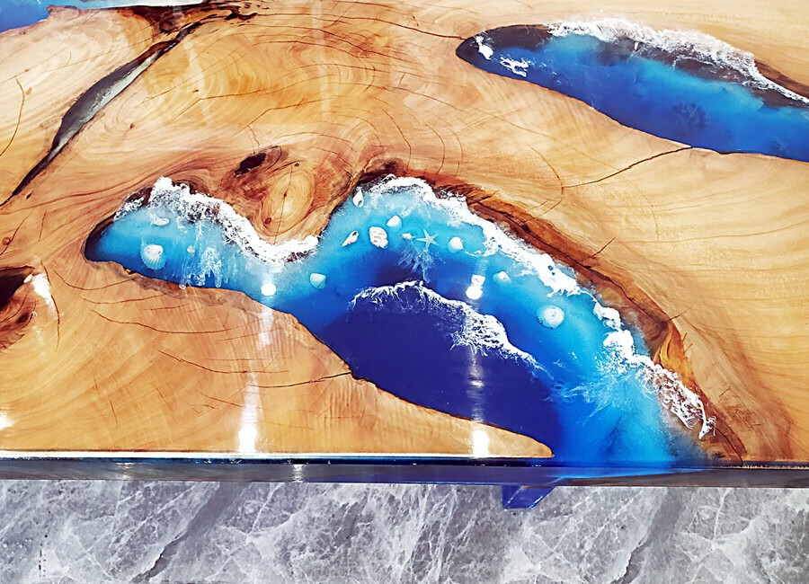 周末岛河流桌 环氧树脂桌子大板茶台胡桃木流水茶桌茶几方桌纯原木