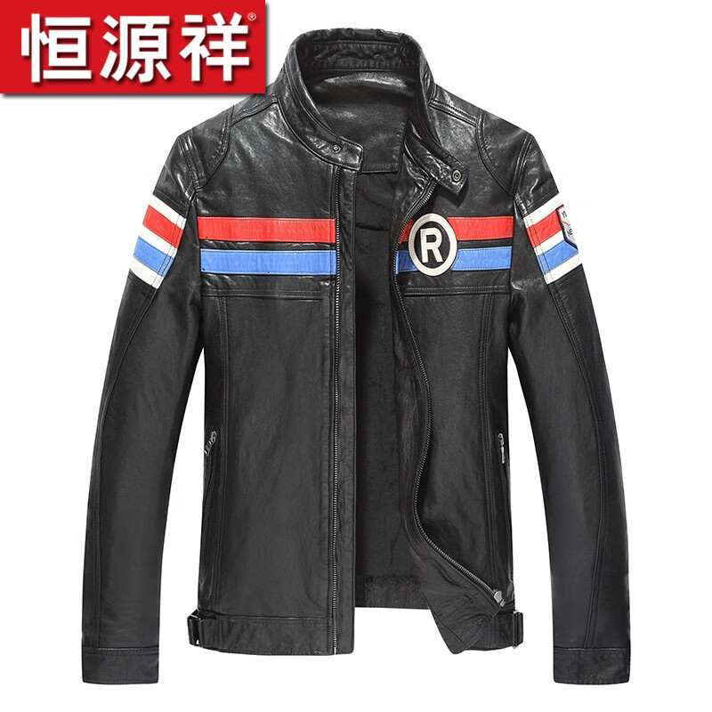恒源祥新款真皮皮衣男士全植鞣绵羊皮机车服皮夹克冬季2023潮男外套立领 黑色 180/2XL(适合145-155斤)怎么看?