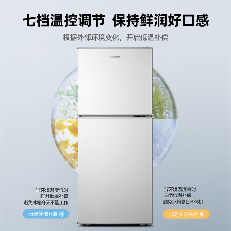 荣事达（Royalstar）小型冰箱双门迷你小冰箱双开门家用宿舍租房冷藏冷冻电冰箱节能省电 76A156银【一级能效，三天一度电】