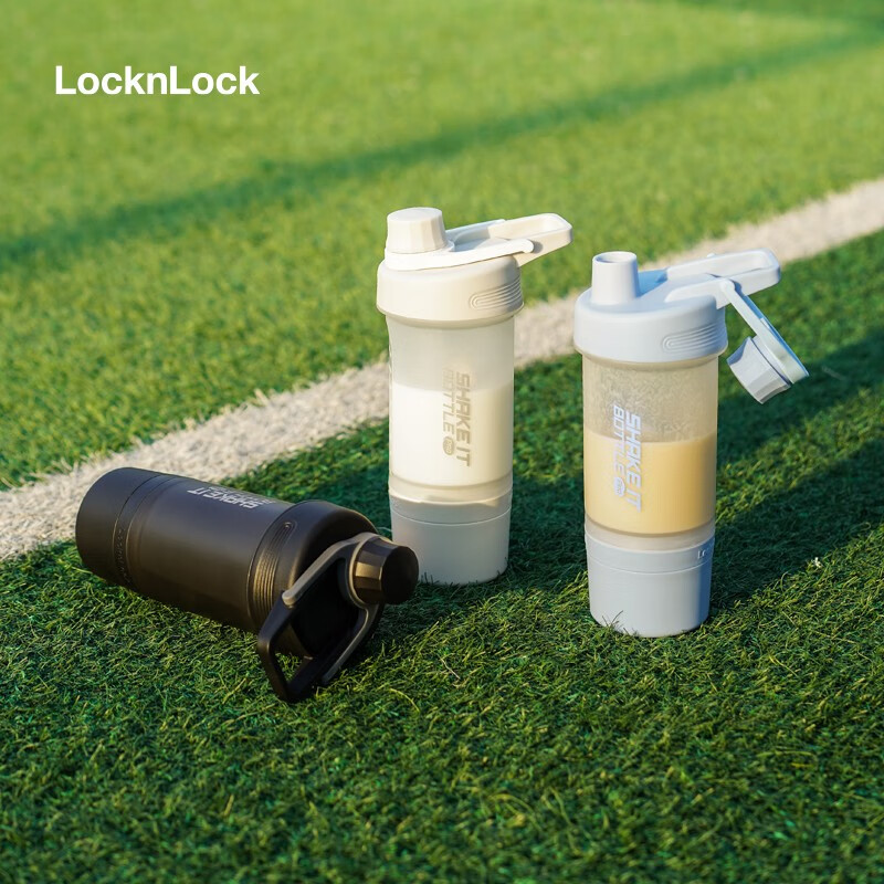 乐扣乐扣(LOCK&LOCK)摇摇杯580mL+170mL储存盒塑料杯运动健身水杯 黑色