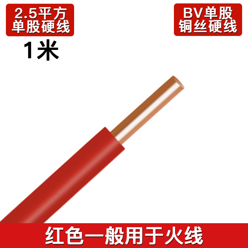 哲弘地电线家用4平方铜线 单股2.5平方红色1米