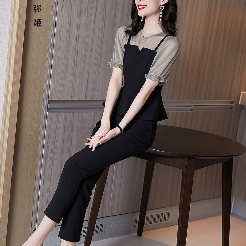 小个子气质搭配单/套装 小香风套装女夏新款显瘦时尚雪纺衫裤子休闲套