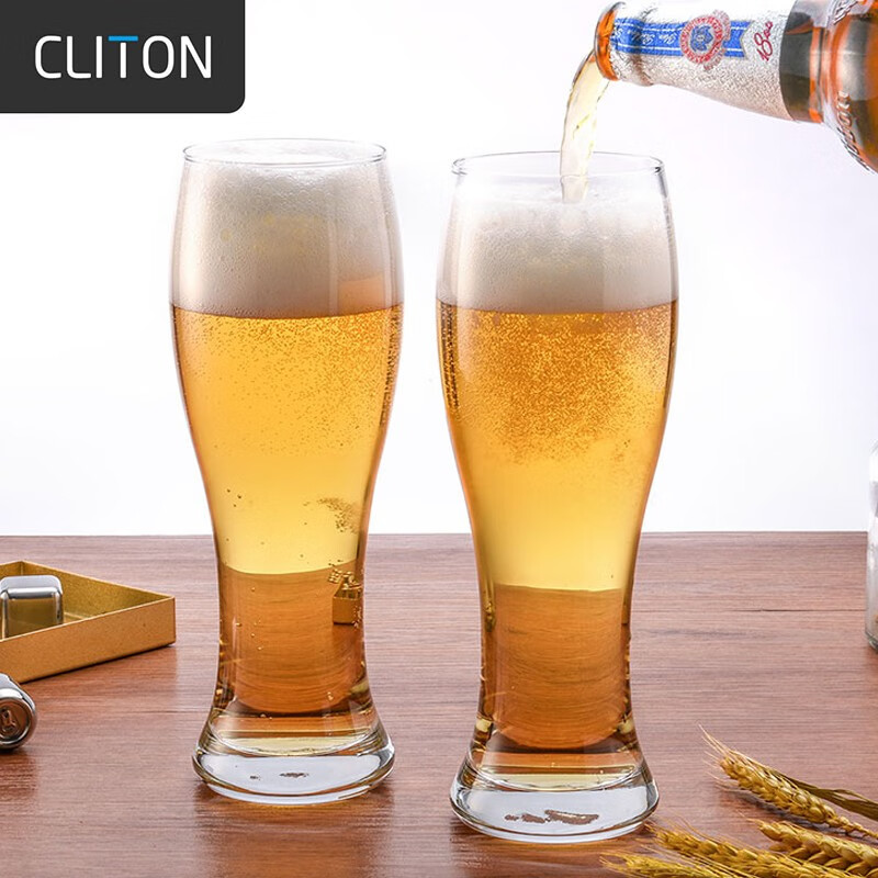CLITON 收腰啤酒杯 家用玻璃水杯扎啤杯酒吧餐厅大容量650ml饮料果汁杯 2支装CL-JB02
