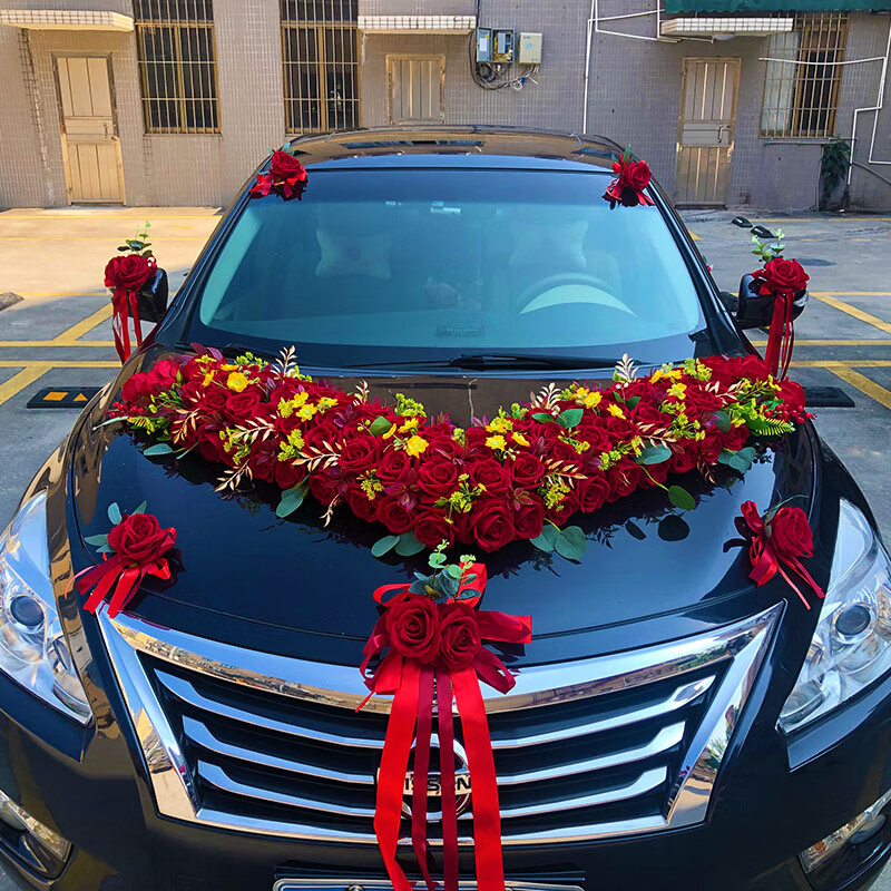 出写结婚婚车装饰 2023新款 大v主车婚车装饰车头花结婚花车装饰车头