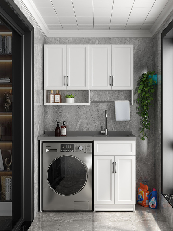 译佳 定制太空铝洗衣柜阳台洗衣机柜台盆一体柜卫生间洗手盆柜组合洗衣池带搓衣板滚筒洗衣机伴侣 150高低盆(备注左右盆)