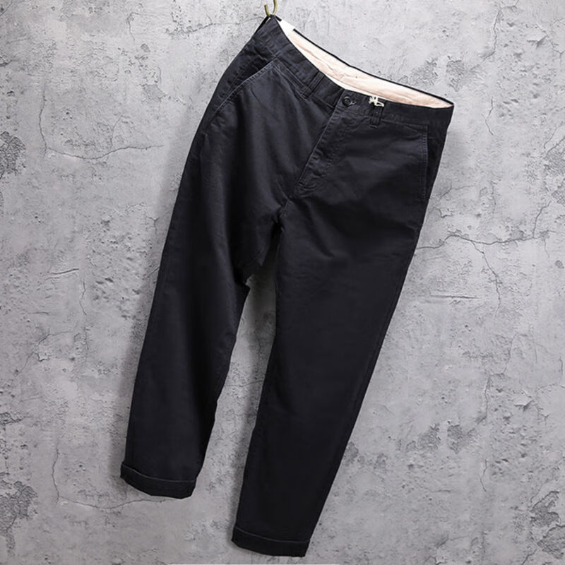 秋冬裤子男阿美咔叽硬汉复古卡其裤男纯棉宽松美式直筒休闲 黑色 29