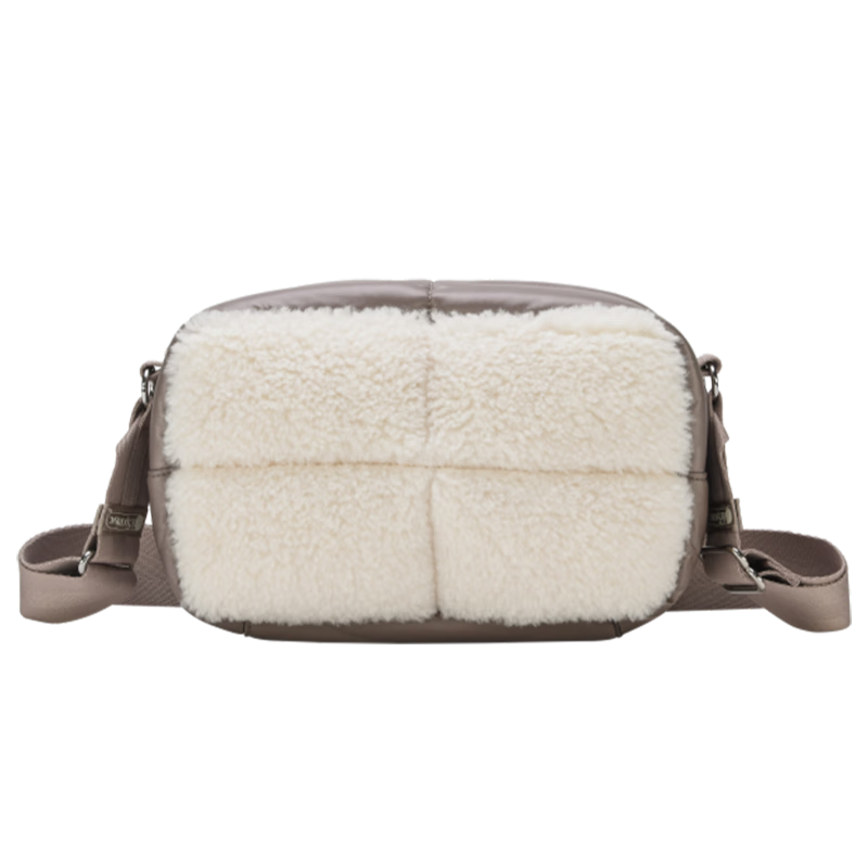 LeSportsac樂播詩新款單肩包休閑羊羔絨小方包斜挎包時尚包包女包手機包 奶油色羊羔絨