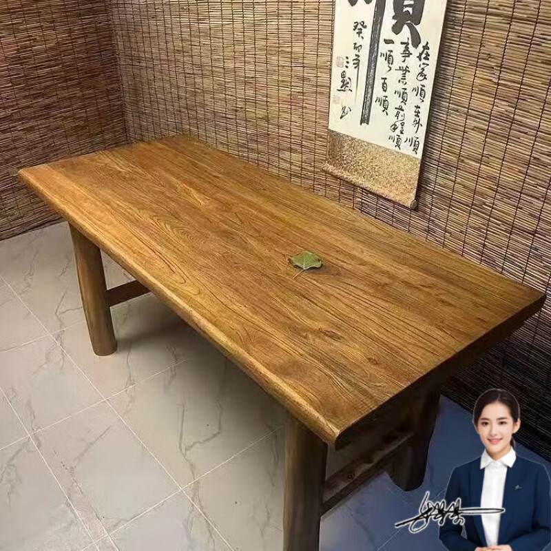 聚驰老榆木门板茶桌复古书桌餐桌实木花艺桌吧台民宿家用茶桌 100*50*75 桌子 北方老榆木