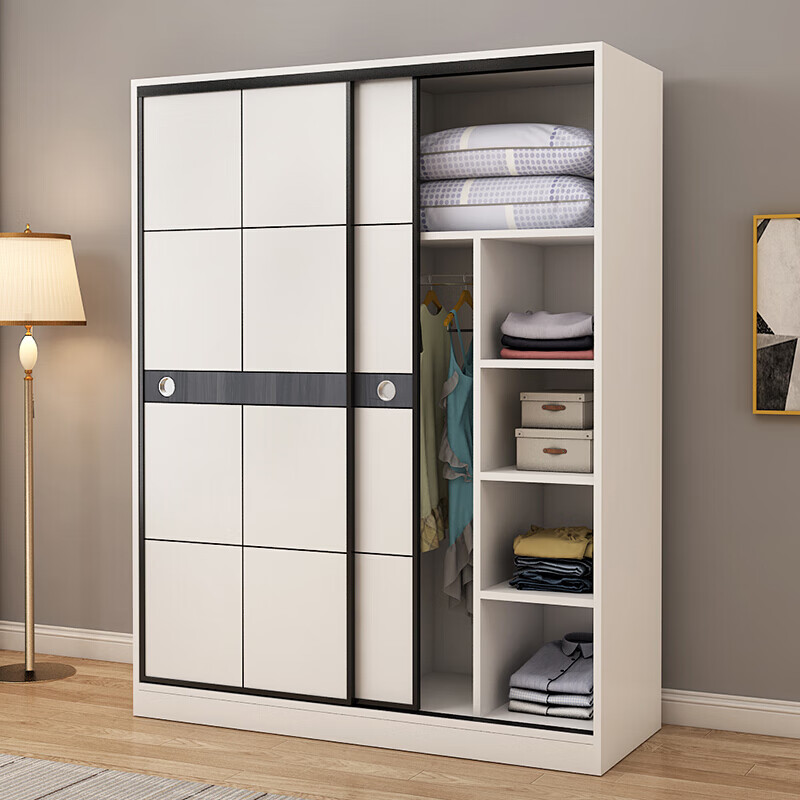 蓝木槿 衣柜 推拉门衣柜简约现代实木质大衣柜定制卧室组装移门衣橱