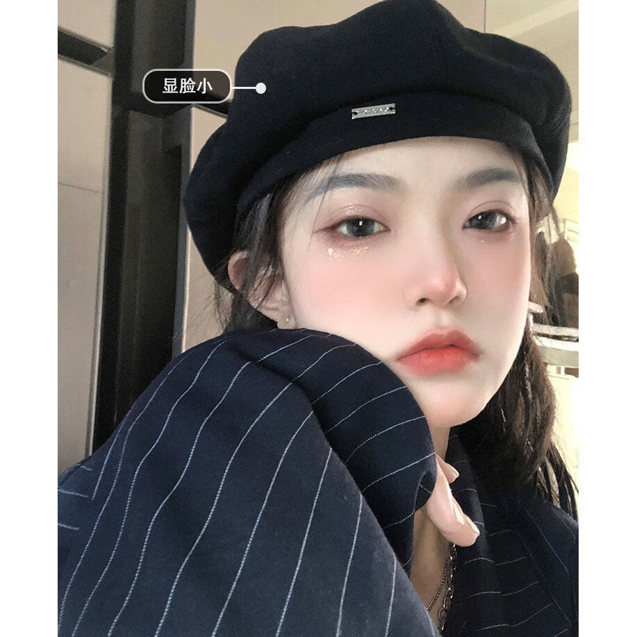 【现货直发】帽子女百搭2022洋气酷辣妹贝雷帽潮流圆脸大脸显瘦秋冬季