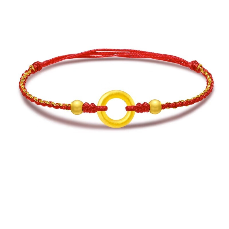 迈道老凤凰黄金平安扣脚链足金红绳足链脚绳编织转运珠脚环送女友礼物