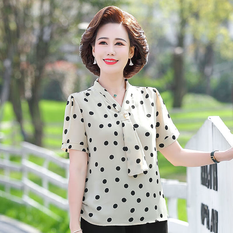 沁芍妈妈短袖40到50岁中老年女t恤衫新款中年妈妈夏装洋气夏装短袖雪