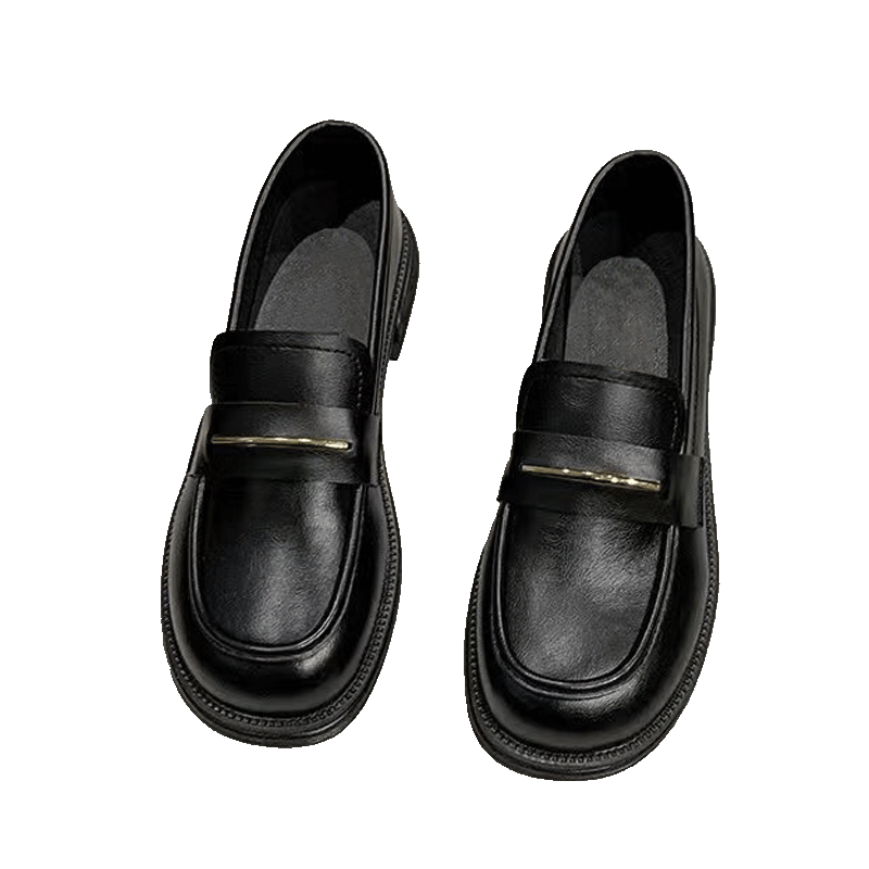 西遇乐福鞋女2025新款春季简约法式一脚蹬小皮鞋通勤黑色单鞋 黑色 (JD预售15天) 35