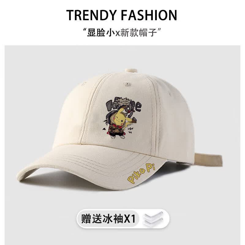 hot keke皮卡丘大头围帽子棒球帽显脸小动漫圆脸适合的帽子洋气好看