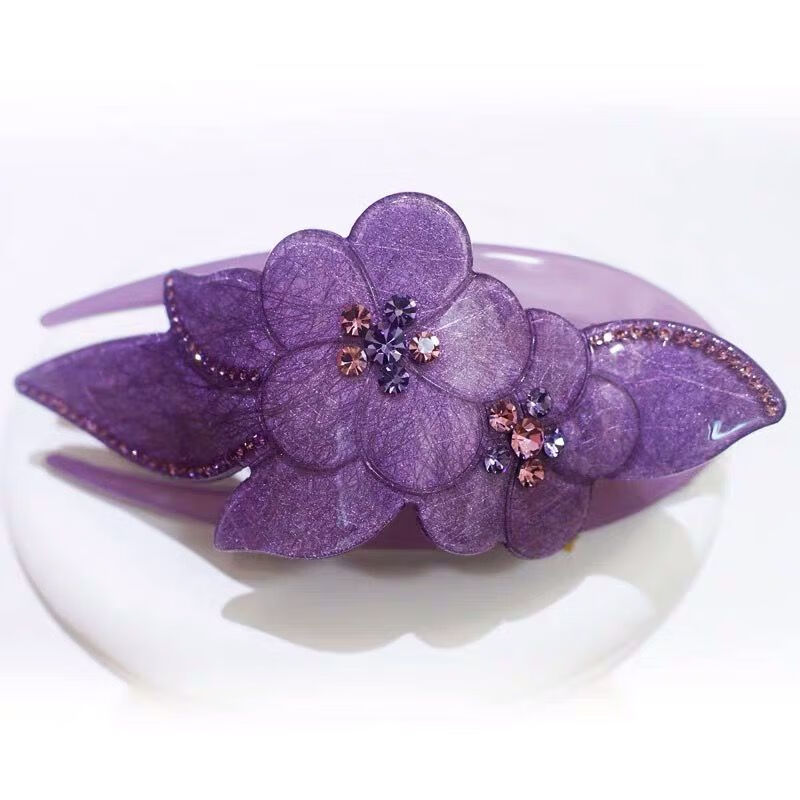 大号鸭嘴夹水钻盘发头饰花朵发夹女抓夹妈妈发卡头饰礼物 小号紫色