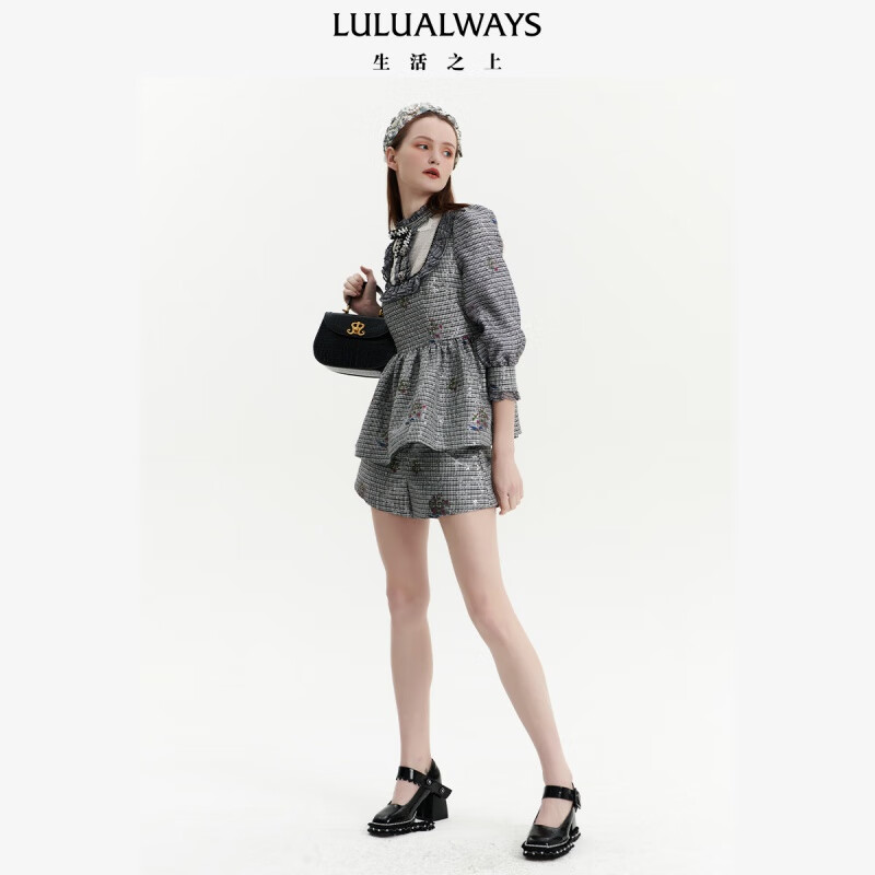 LULUALWAYS 春季新款甜美公主风黑色条纹上衣 黑色 L