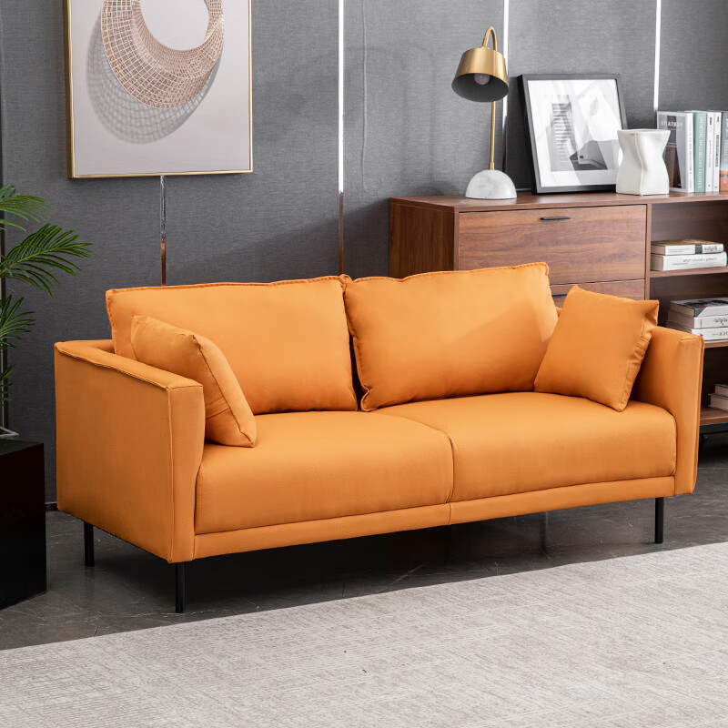 科技布沙发小户型客厅卧室单身公寓双三人位小沙发办公室 pu皮-橘色-1