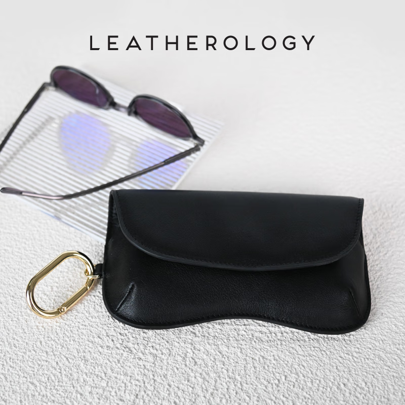 LEATHEROLOGY奥勒吉头层牛皮眼镜太阳镜收纳包便携女高级感真皮墨镜盒中秋礼物 玛瑙黑