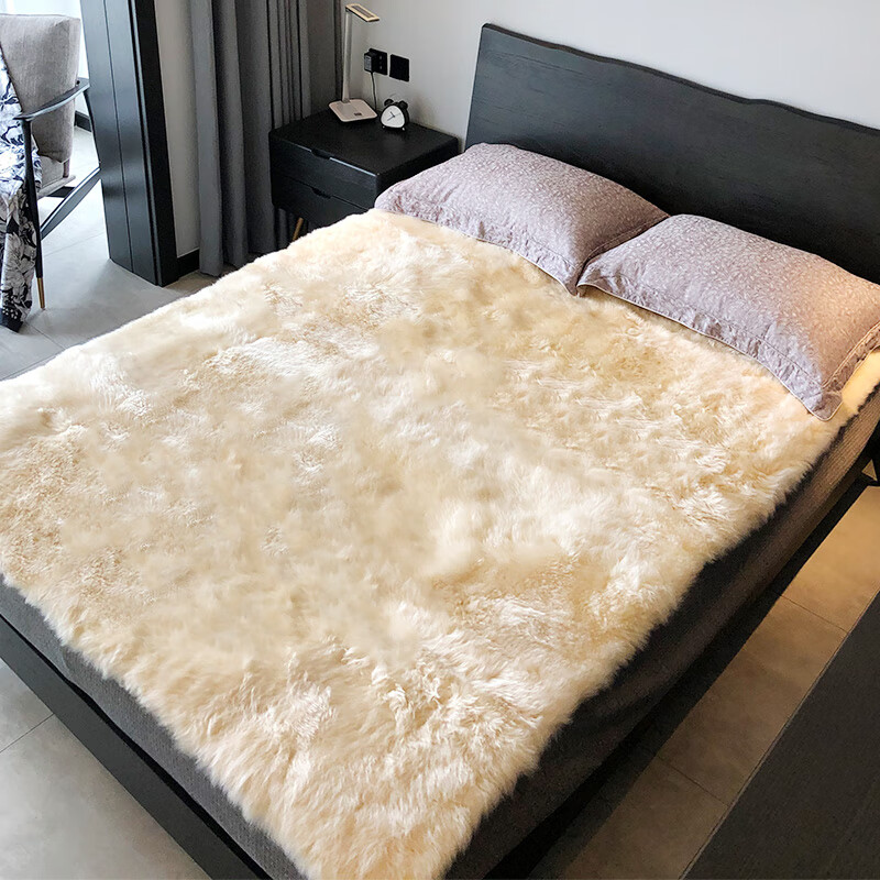 AUSKIN澳世家羊皮褥子皮毛一体羊毛垫子床垫纯羊毛床毯 香槟色 90x200cm