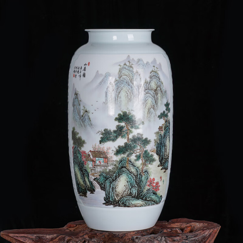 周胜堂 景德镇陶瓷手绘花瓶摆件瓷器 山居图 客厅装饰工艺品瓷瓶