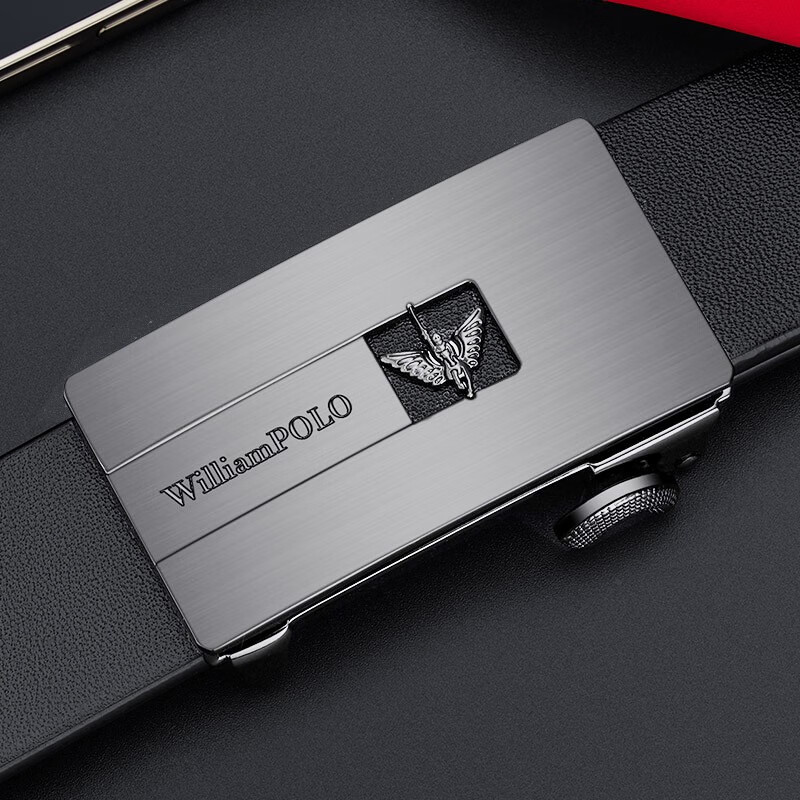 williampolo英皇保罗腰带男头层牛皮自动扣简约皮带 银色 105cm