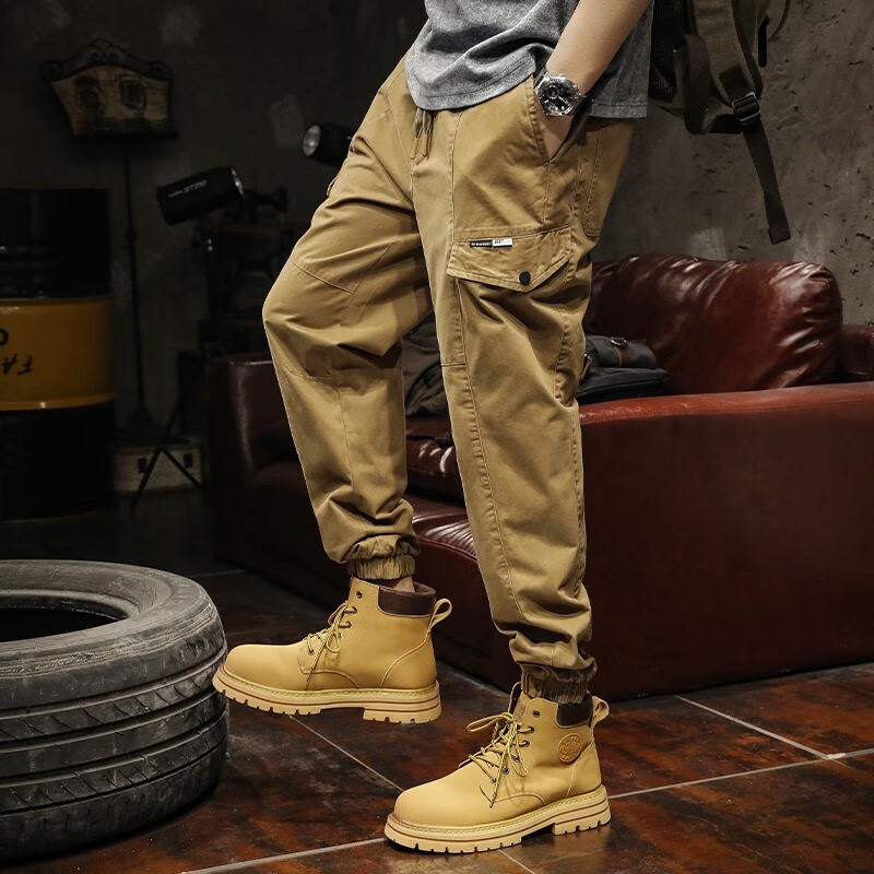 潮天士英伦雅痞工装裤男宽松秋冬季高级感户外束脚裤潮牌机能休闲裤子