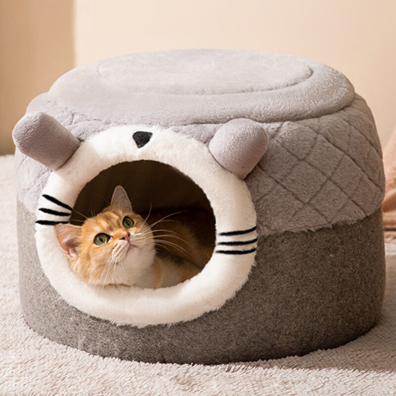 嬉皮狗宠物猫咪猫窝冬季保暖四季通用封闭式幼猫猫屋冬天猫房子冬款猫咪 灰色龙猫 S-【7斤内猫咪】怎么看?