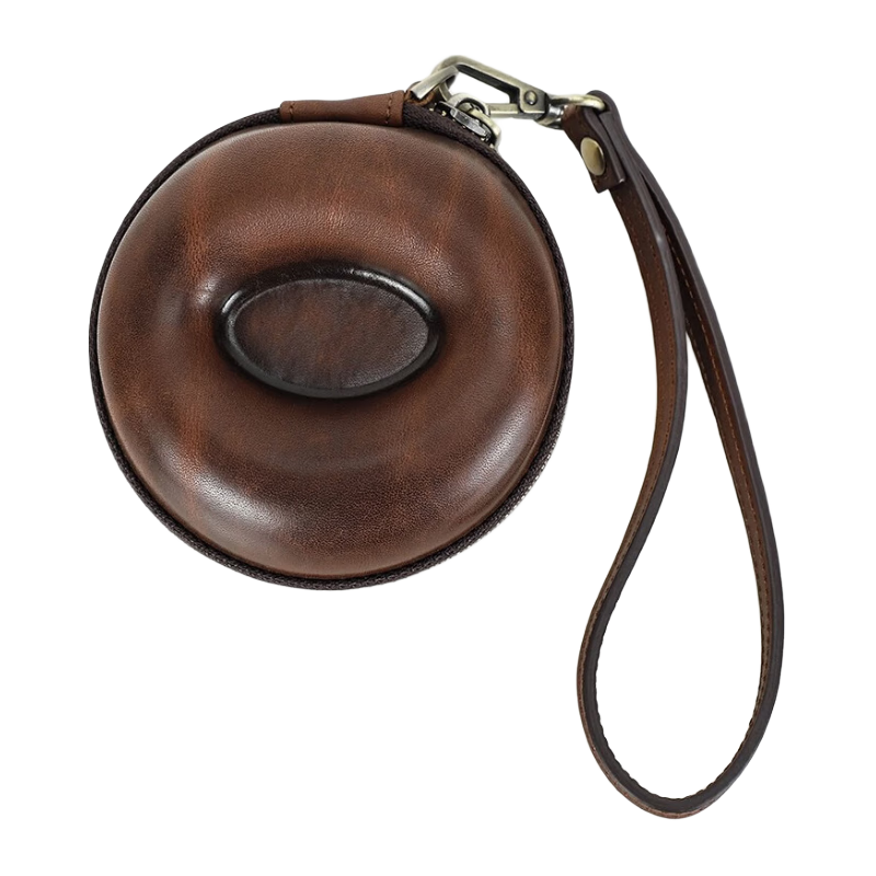 TOBEAR甜甜圈高檔真皮手表盒機械表抗摔防塵便攜收納盒頭層牛皮收藏表盒 甜甜圈手表盒（紅棕色）