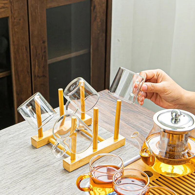 耐热耐高温玻璃茶具套装家用茶杯办公室功夫茶具泡茶壶简约小茶台 透明把杯100ml 4只装