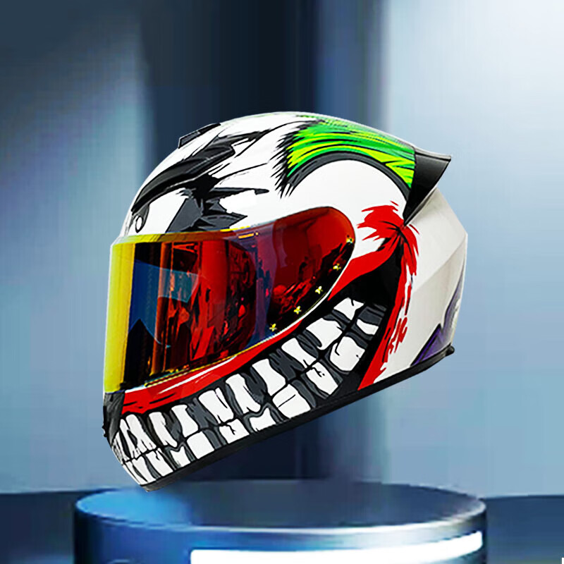 个性全盔女士电动街车头盔安全帽四季 hs小丑(配透明镜片 钻石红镜 s