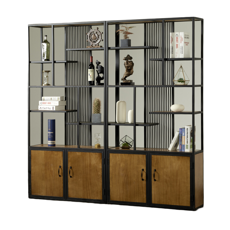 鼎聚全新中式茶室博古架客廳置物架實木落地儲物架辦公室定制隔斷屏風(fēng)柜 長150*30*高200CM 整裝