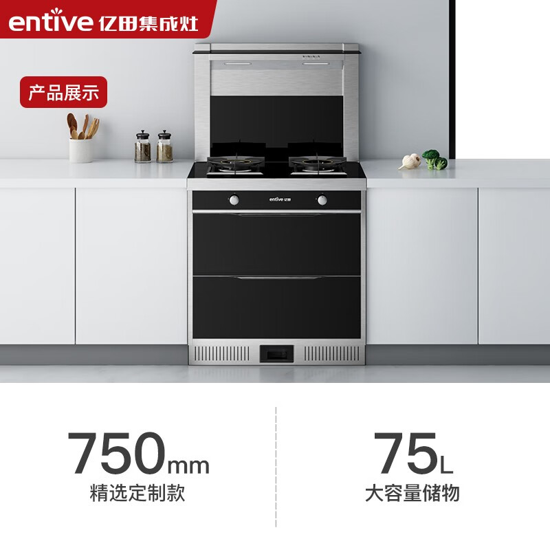 亿田（entive）集成灶 侧吸油烟机燃气环保灶 储物款 750定制款 JJZT-A5 集成一体灶（天然气）