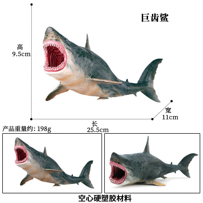 史前巨兽巨齿鲨玩具儿童鲨鱼海洋动物大白鲨模型摆件定制 史前巨齿鲨
