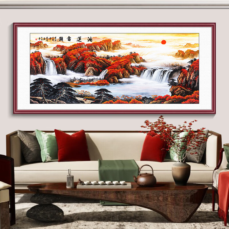 鸿运当头国画客厅装饰画新中式沙发背景墙靠山图中国风风水招财风景画