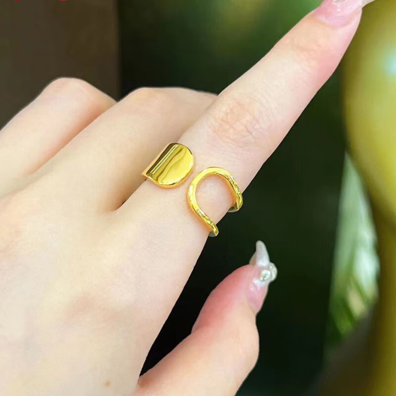 恋柯5d硬金黄金易拉罐戒指女款999足金ins风时尚小众黄金几何指环送礼