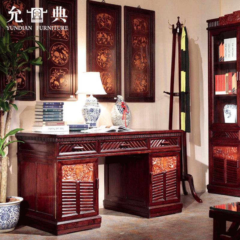 中式全实木书桌书房家具老板桌写字台 98-1上海贵族落地写字台 栗壳色