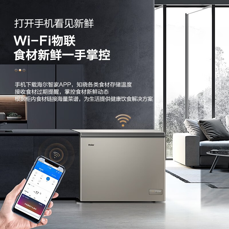 海尔（Haier）180升-38℃彩晶风冷无霜商用家用冰柜  冷藏冷冻转换物联冰箱小冷柜BC/BD-180WEGU1