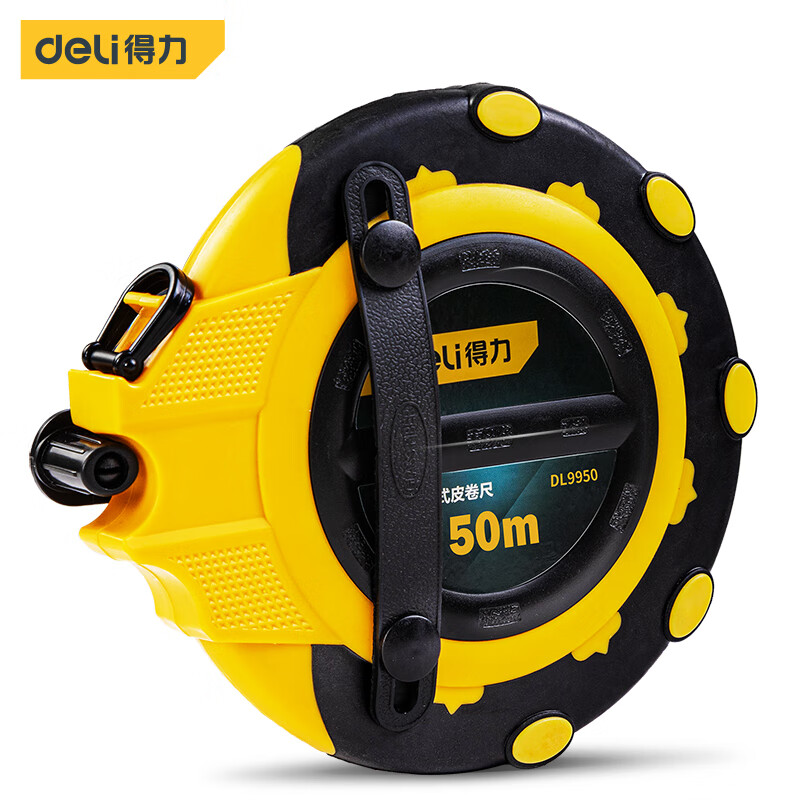 得力(deli) 50米3倍速纤维尺操场盒式皮卷尺软尺伸缩尺工程50mx12.