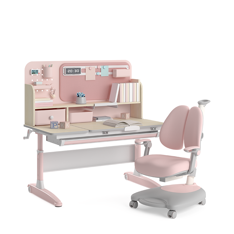 黑白调学习时光 儿童学习桌 书桌 儿童书桌 学习桌 小学生书桌写字桌 带书架高度可升降实木类桌椅套装