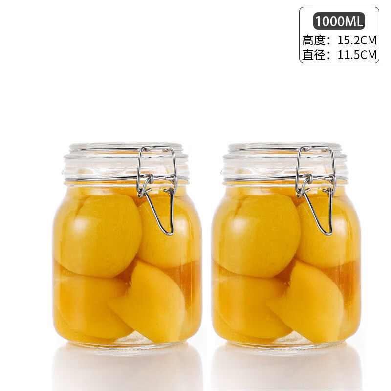 做酒酿的容器做甜酒酿的容器食品罐带盖透明罐头家用腌制柠檬百香果蜂蜜储物罐 方形1000ML两只装