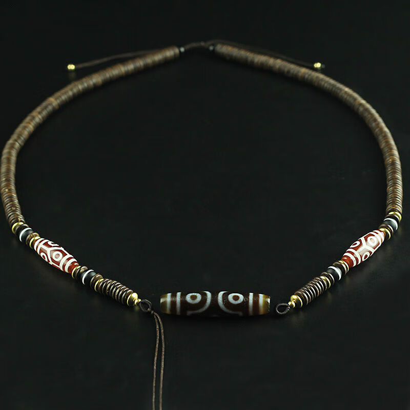 锦鼎天珠横穿挂绳 原创椰壳锁骨链子 定做短手工编织挂脖男 女款项链