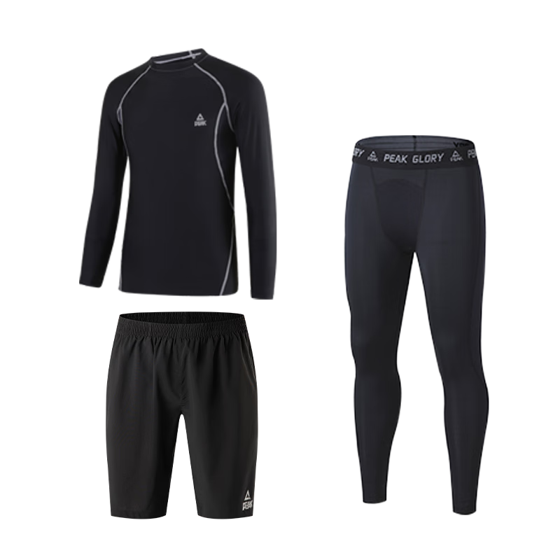 PEAK 匹克 运动服跑步装备套装 三件套黑色