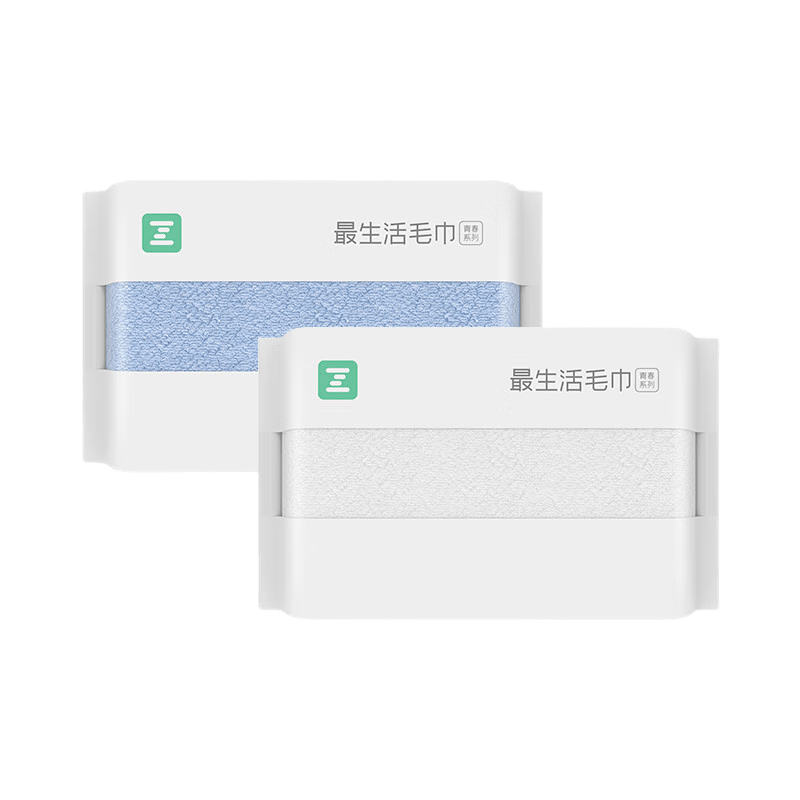 最生活毛巾纯棉洗脸2条装 新疆长绒棉A类家用吸水毛巾男士洗澡大面巾 