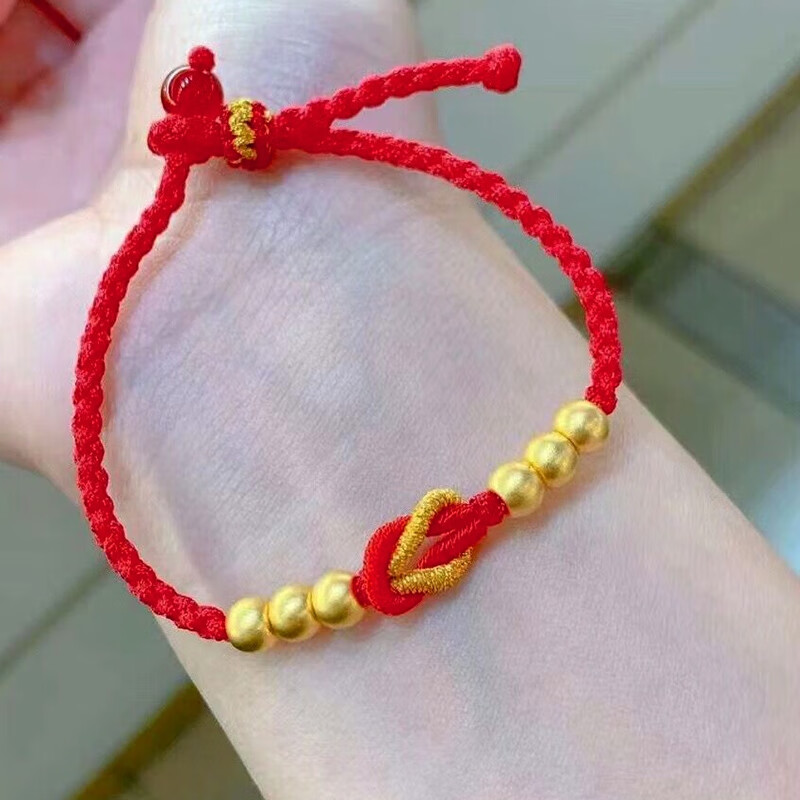 klex老凤凰黄金转运珠红绳编织小金珠手链男女款999足金情侣本命年红