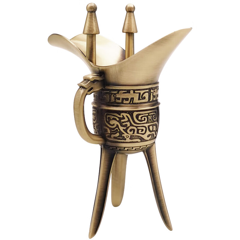 山头林村秦朝酒杯复古樽父辛爵风具饕餮纹爵青铜器摆件鼎 青铜爵杯