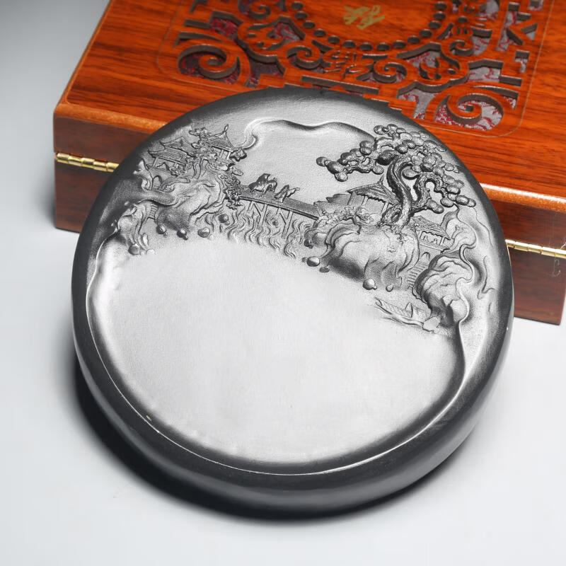 非遗安徽歙砚小桥流水老坑黑龙尾原石砚台文房四宝收藏礼品把玩实用