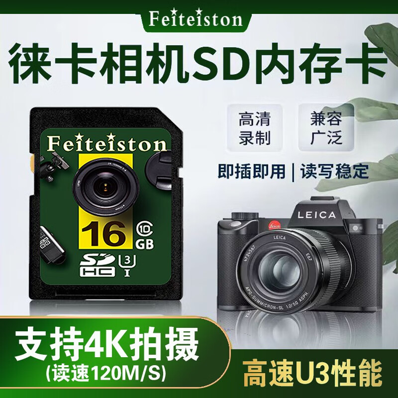 飞特斯顿（Feiteiston） 徕卡M11 Q2 S3 D-lux7 M10-R SL2单反相机高速内存卡专用存储卡数码相机SD卡连接苹果手机 16G 徕卡相机专用高速SD卡 单卡（无配套）
