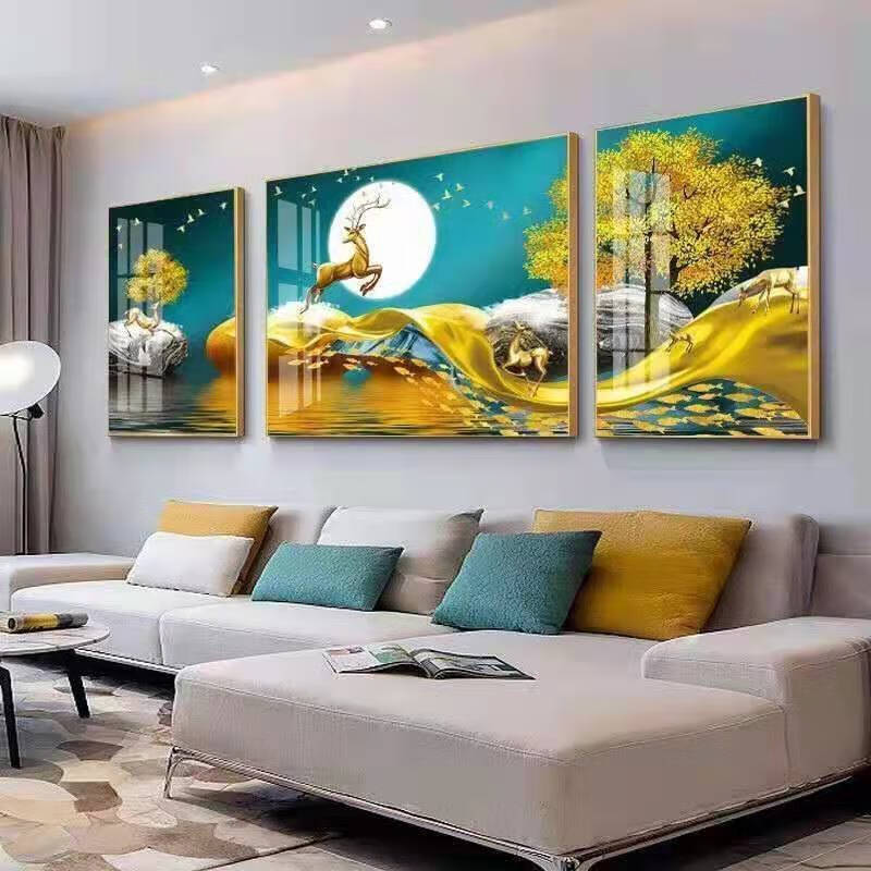客厅装饰画北欧轻奢晶瓷画现代简约沙发背景墙挂画三联画卧室挂画