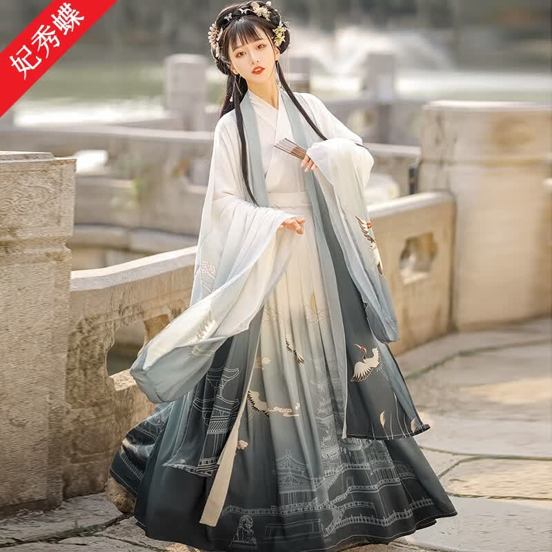 妃秀蝶汉服女成人中国风晋制白菜全套齐腰襦裙魏晋风 【滕王阁】青烟色3件套 L(110-120斤)使用感如何?